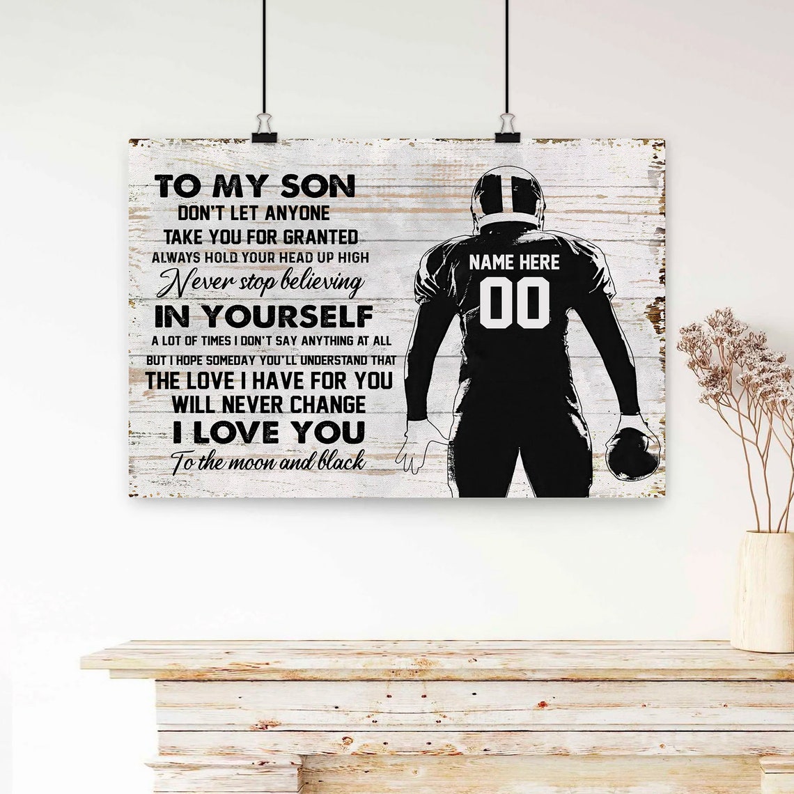 To My Son Football Never Stop Believing Love You Silhouette Poster - Image 3