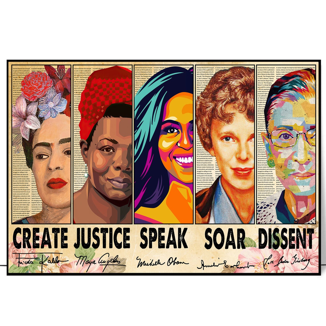 Inspirational Women History Frida Kahlo Michelle Obama Pop Art Poster - Image 4