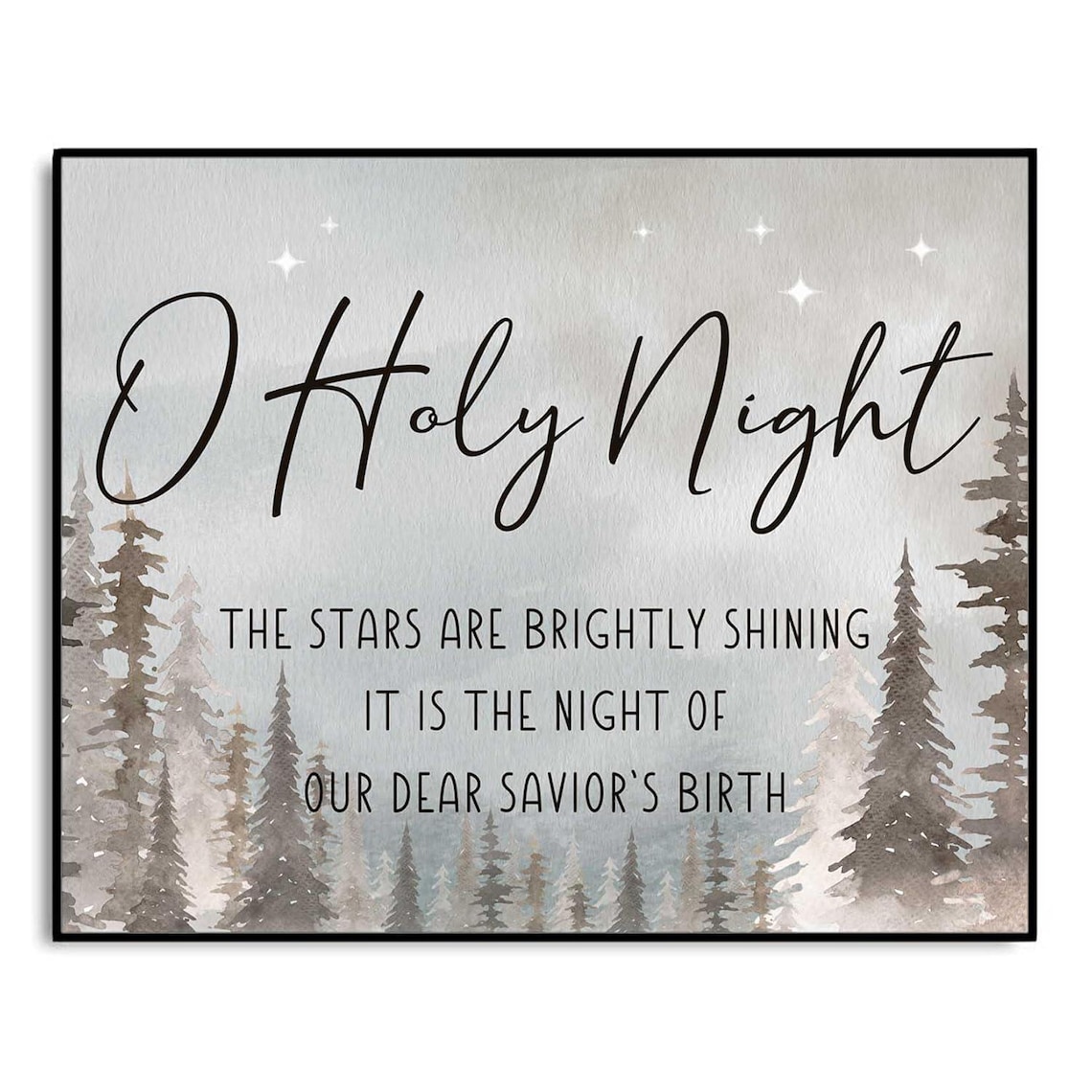 O Holy Night Christmas Pine Forest Watercolor Farmhouse Poster - Image 4