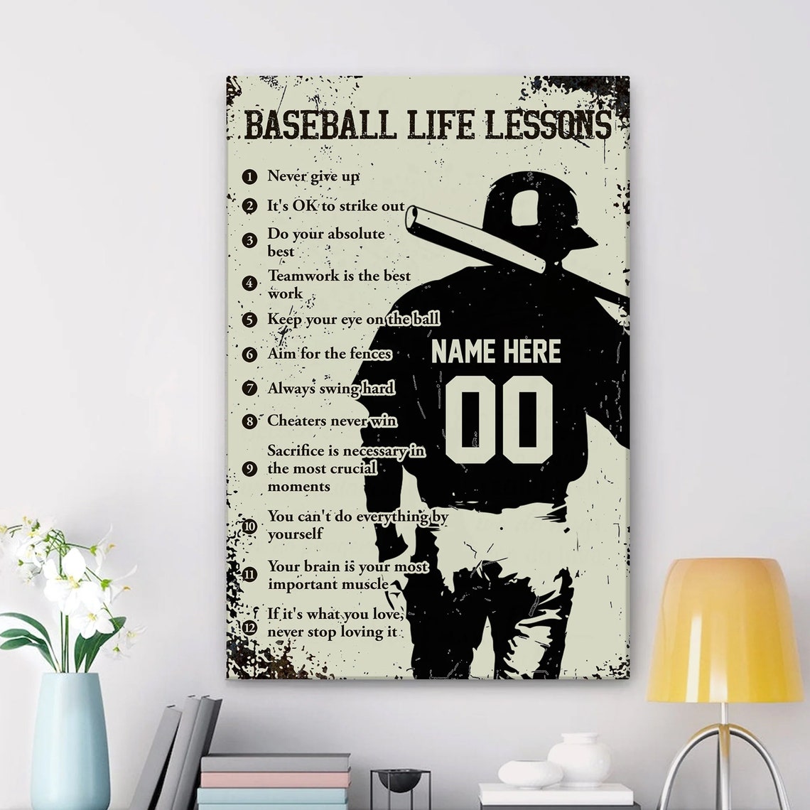 Baseball Life Lessons 12 Rules Batter Silhouette Gift Poster - Image 2