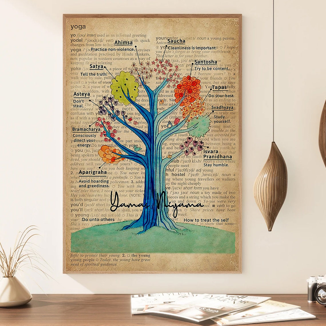 Dictionary Page Yamas and Niyamas Yoga Philosophy Tree Art Print - Image 3