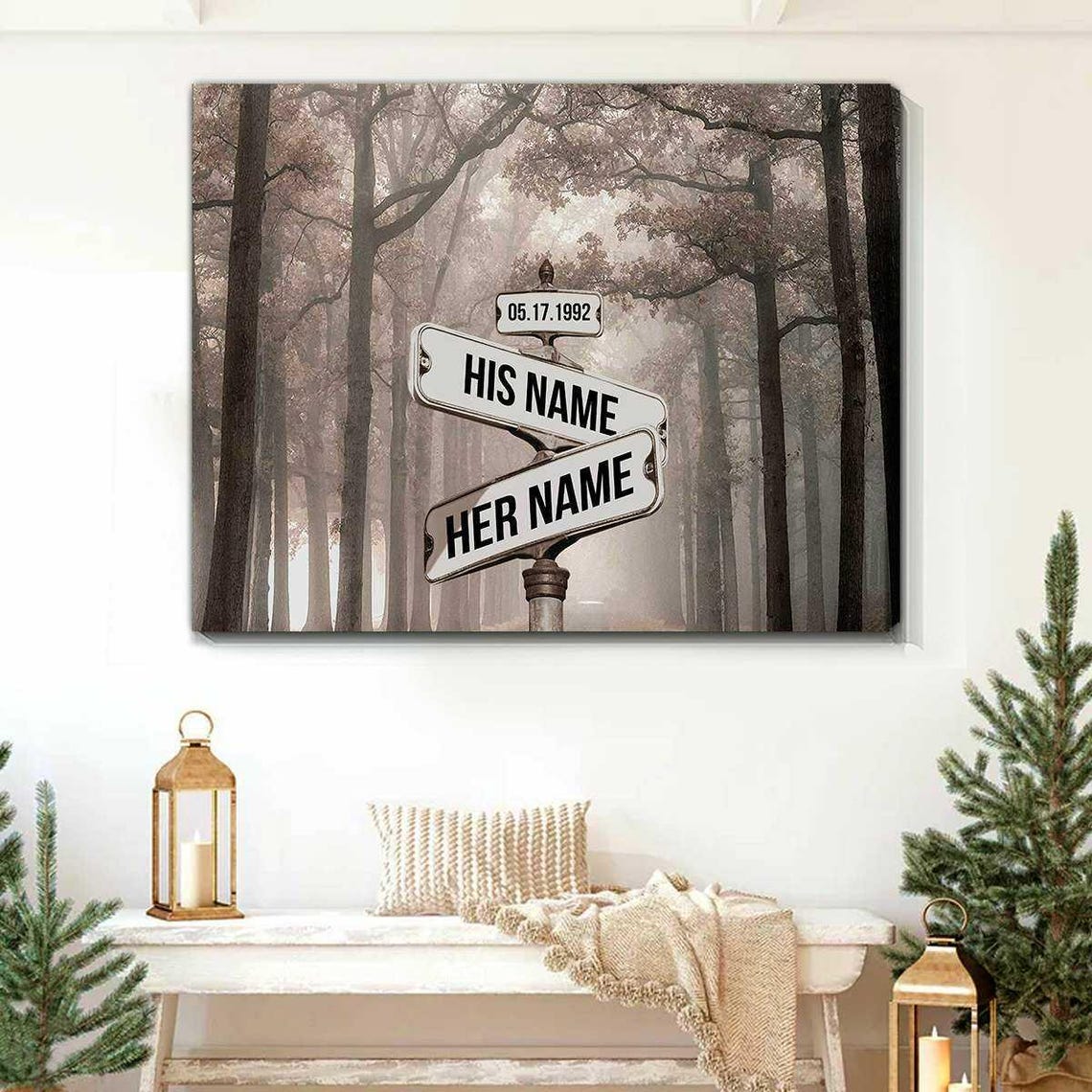 Personalized His And Her Street Sign Misty Forest Couple Poster - Image 3