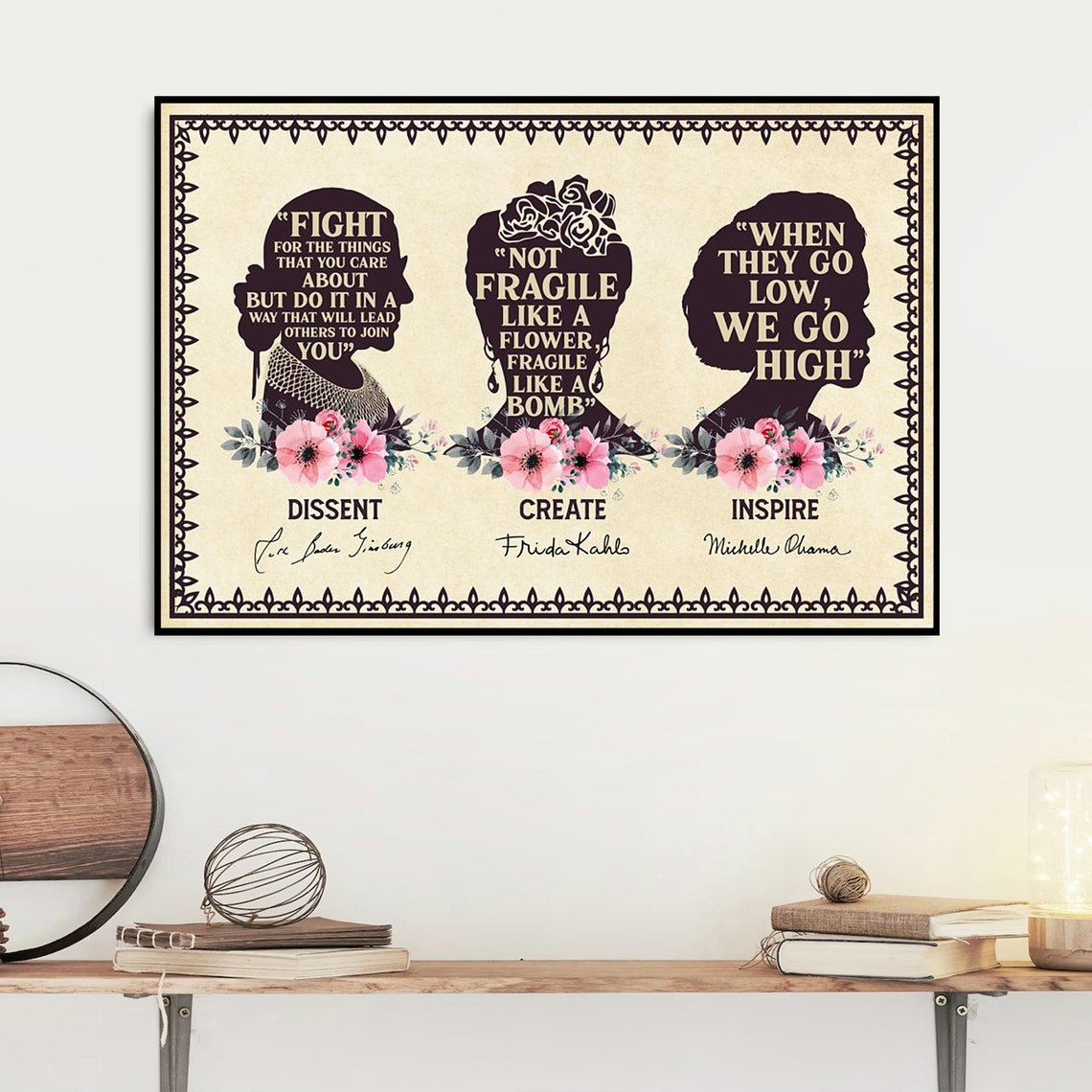 Dissent Create Inspire Women Quote Silhouettes Trio Tribute Poster - Image 2