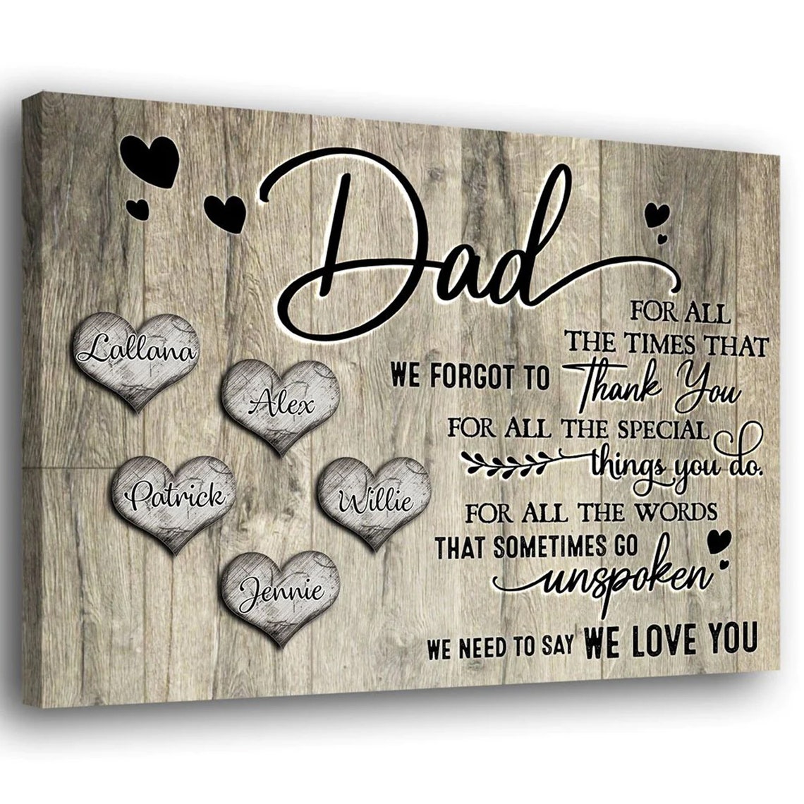 Dad We Love You Thank You Heart Names Rustic Wood Gift Poster