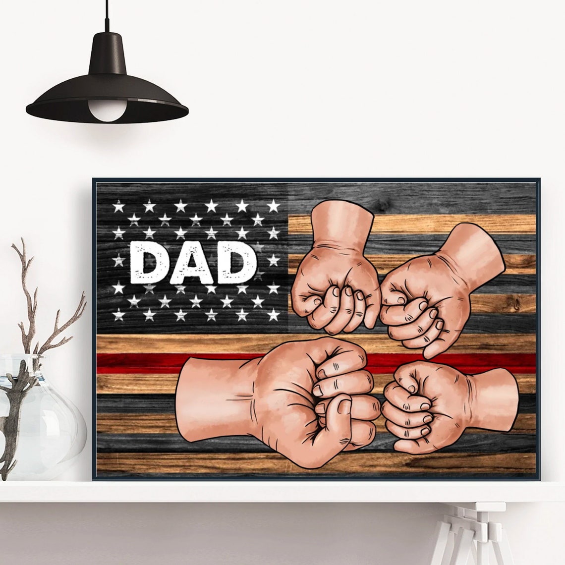 Dad Fist Bump American Flag Custom Name Father's Day Gift Poster - Image 2