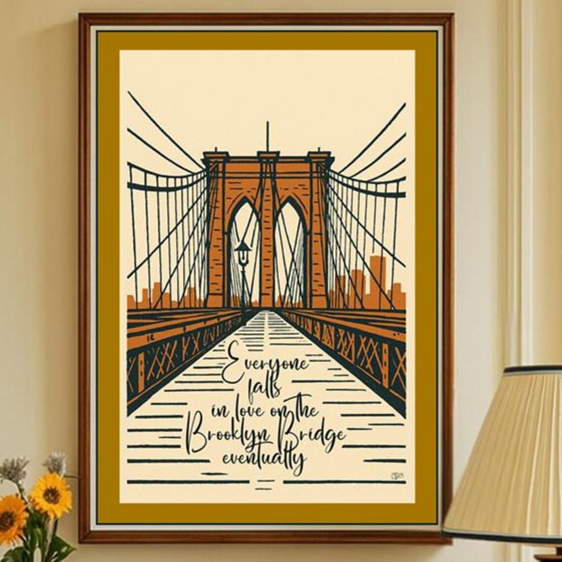 Everyone Falls in Love Brooklyn Bridge Romantic Quote City Poster