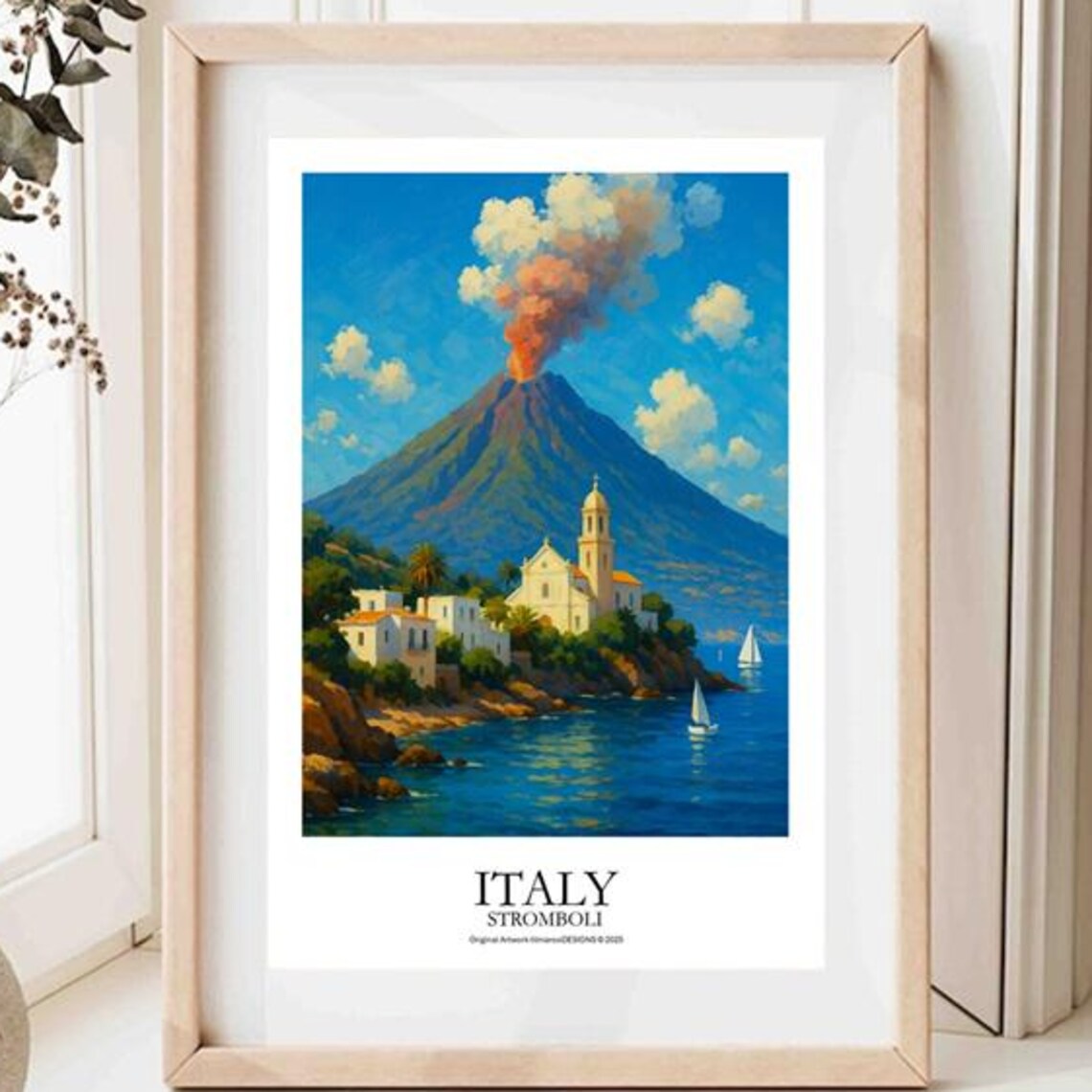 Stromboli Italy Erupting Volcano Island Coastal Travel Poster