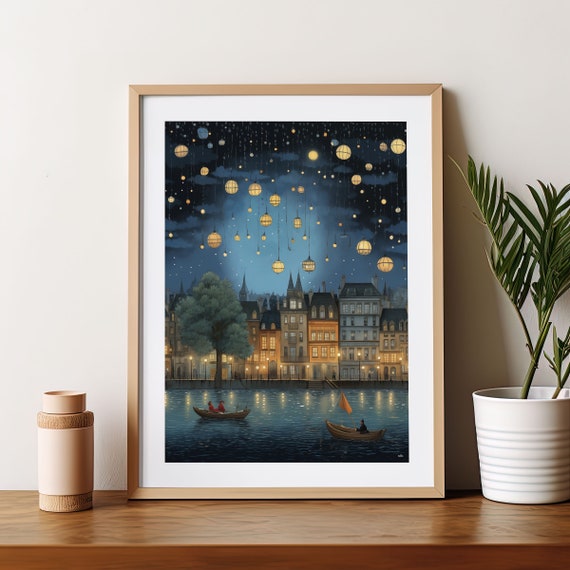Copenhagen Watercolor Travel Poster, Scandinavian Wall Art
