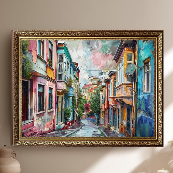 Watercolor City Street Canvas Wall Art Artistic Historic Alleyway Print Colorful Urban Architecture Decor For Creative Interiors