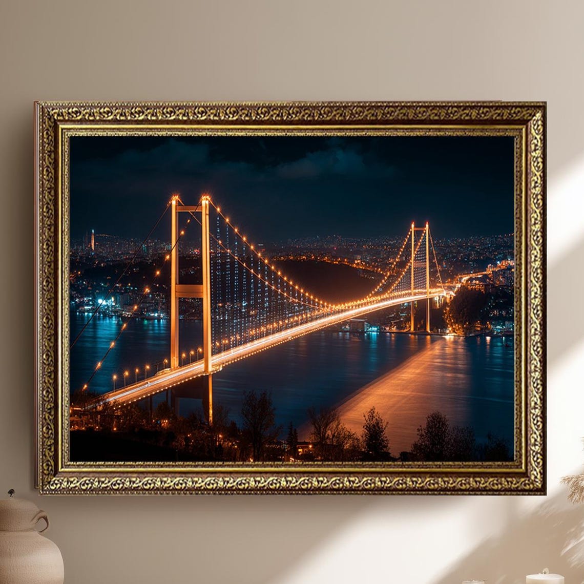 Istanbul Bosphorus Bridge Night Lights Cityscape Travel Poster