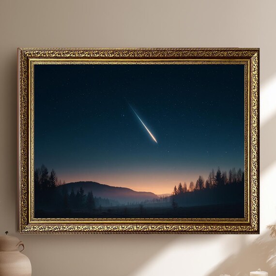 Shooting Star Meteor Night Sky Mountain Landscape Twilight Poster