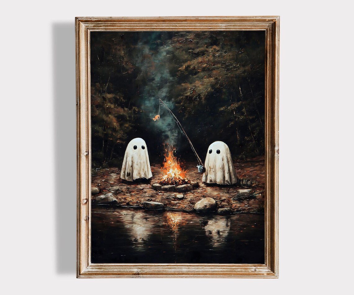 Ghosts Fishing By Campfire Halloween Art Print
