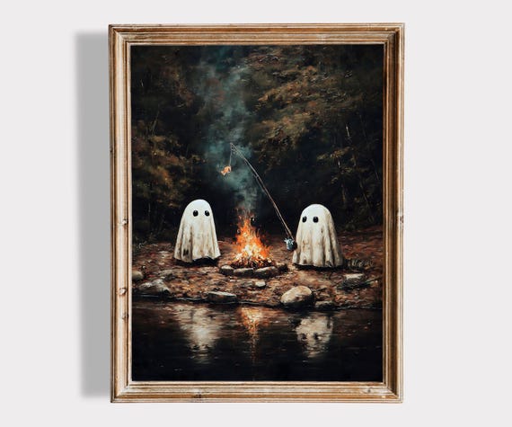 Ghosts Fishing By Campfire Halloween Art Print