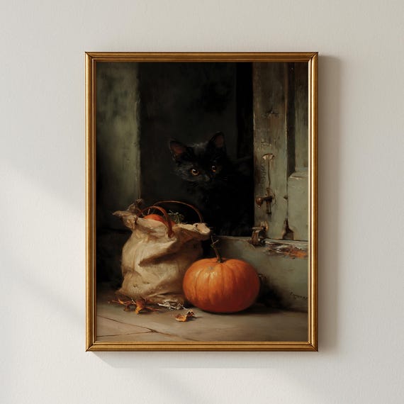 Halloween Black Cat Wall Art Cute Decor Spooky Home Fall For