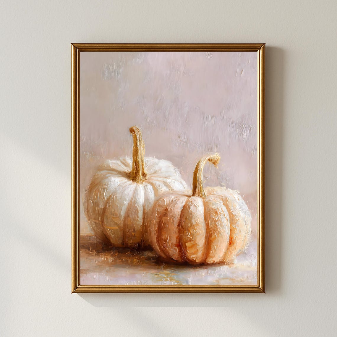 White Pumpkins On Blush Pink Vintage Fall Still Life Art Poster