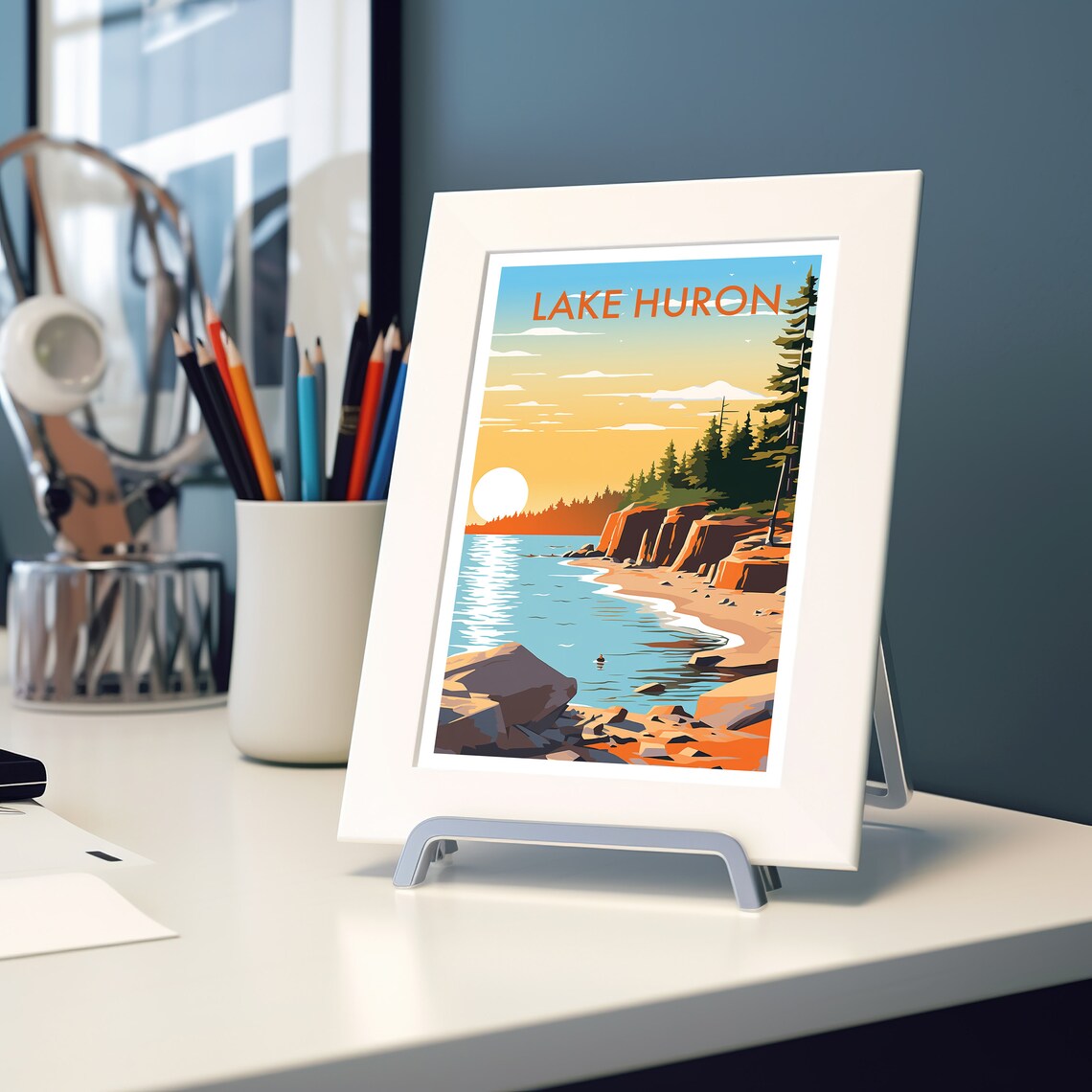 Lake Huron Travel Poster, World Famous Lakes Collection - Image 2