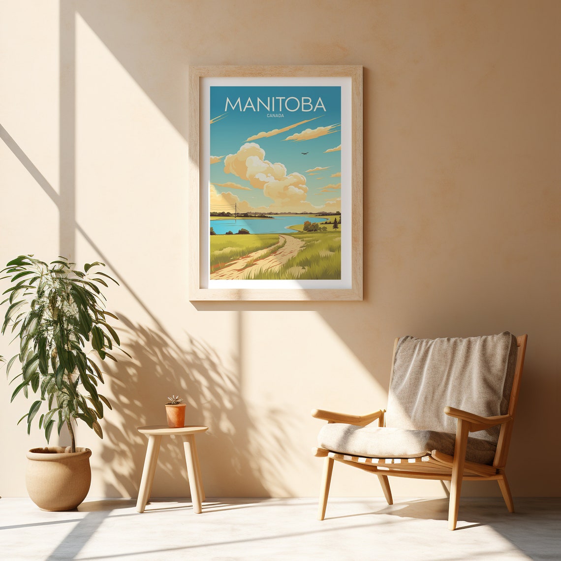 Manitoba Canada Prairie Lake Golden Clouds Retro Travel Poster - Image 2