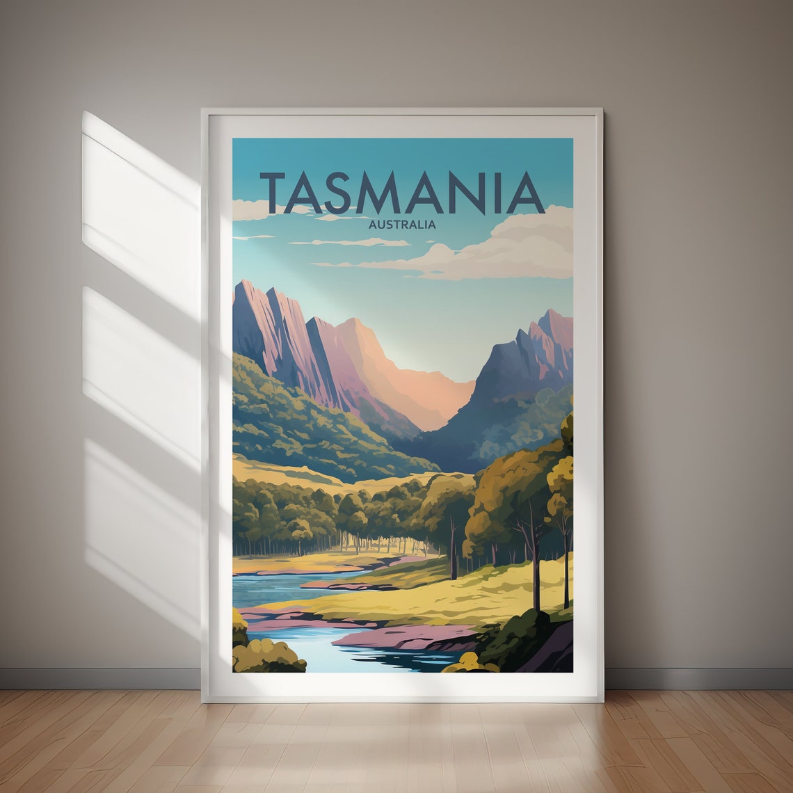 Tasmania Australia Rugged Mountain Valley River Scenic Poster