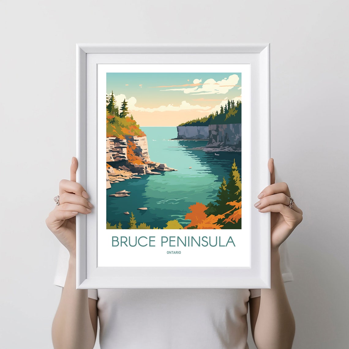 Bruce Peninsula Ontario Coastal Cliffs Bay Retro Travel Poster