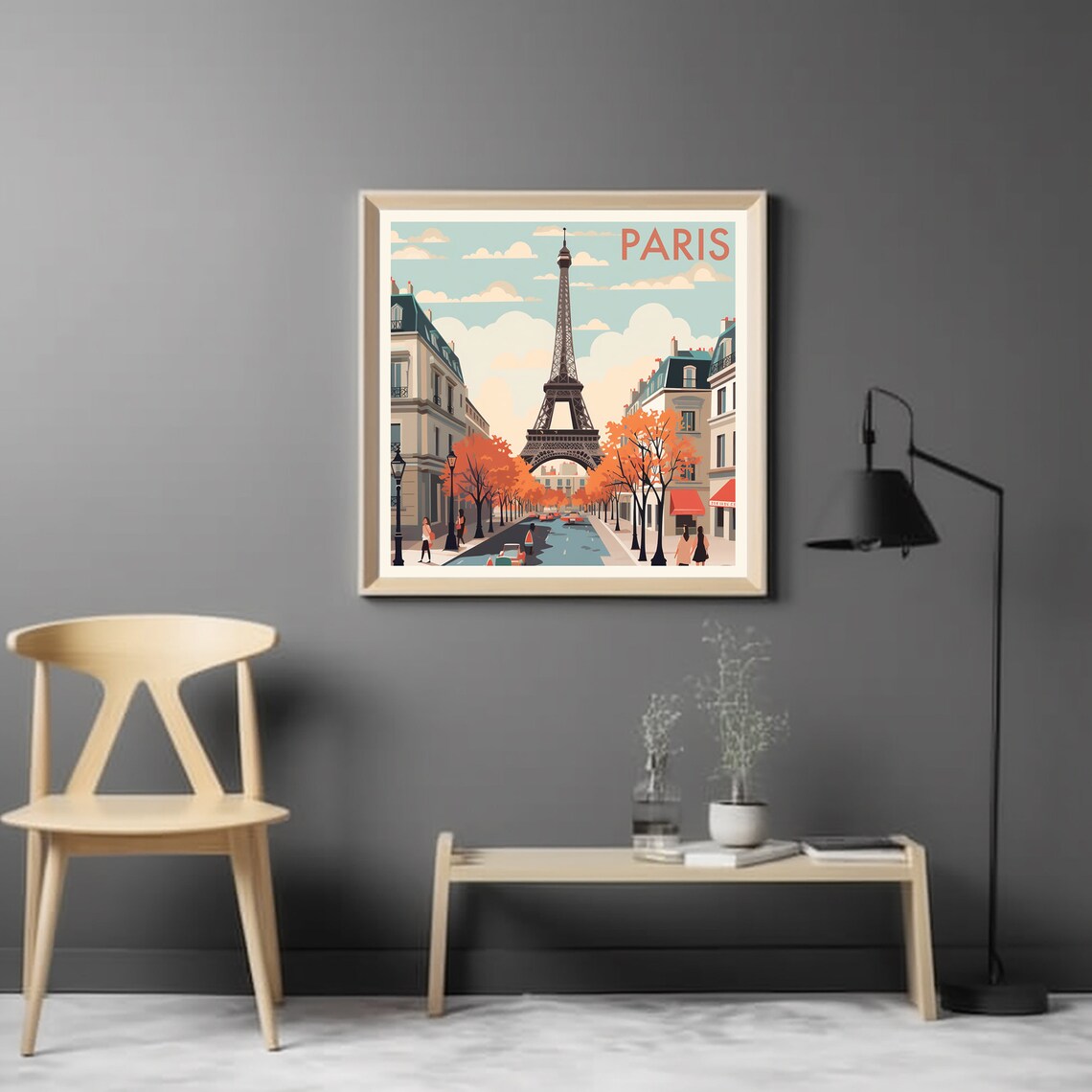 Paris France Eiffel Tower Autumn Street Fall Leaves Travel Poster - Image 2