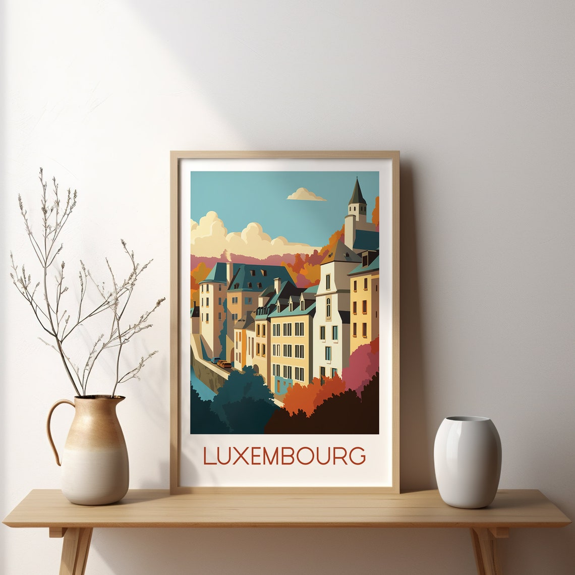 Luxembourg Charming Old Town Autumn Colors Retro Travel Poster - Image 2