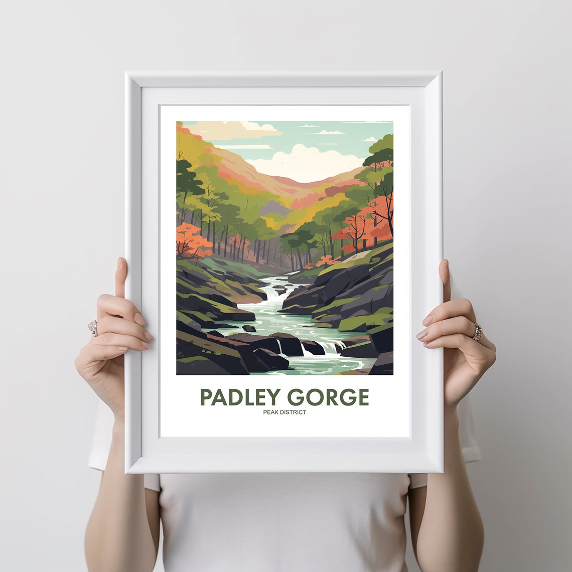 Padley Gorge Peak District Autumn River Woodland Travel Poster