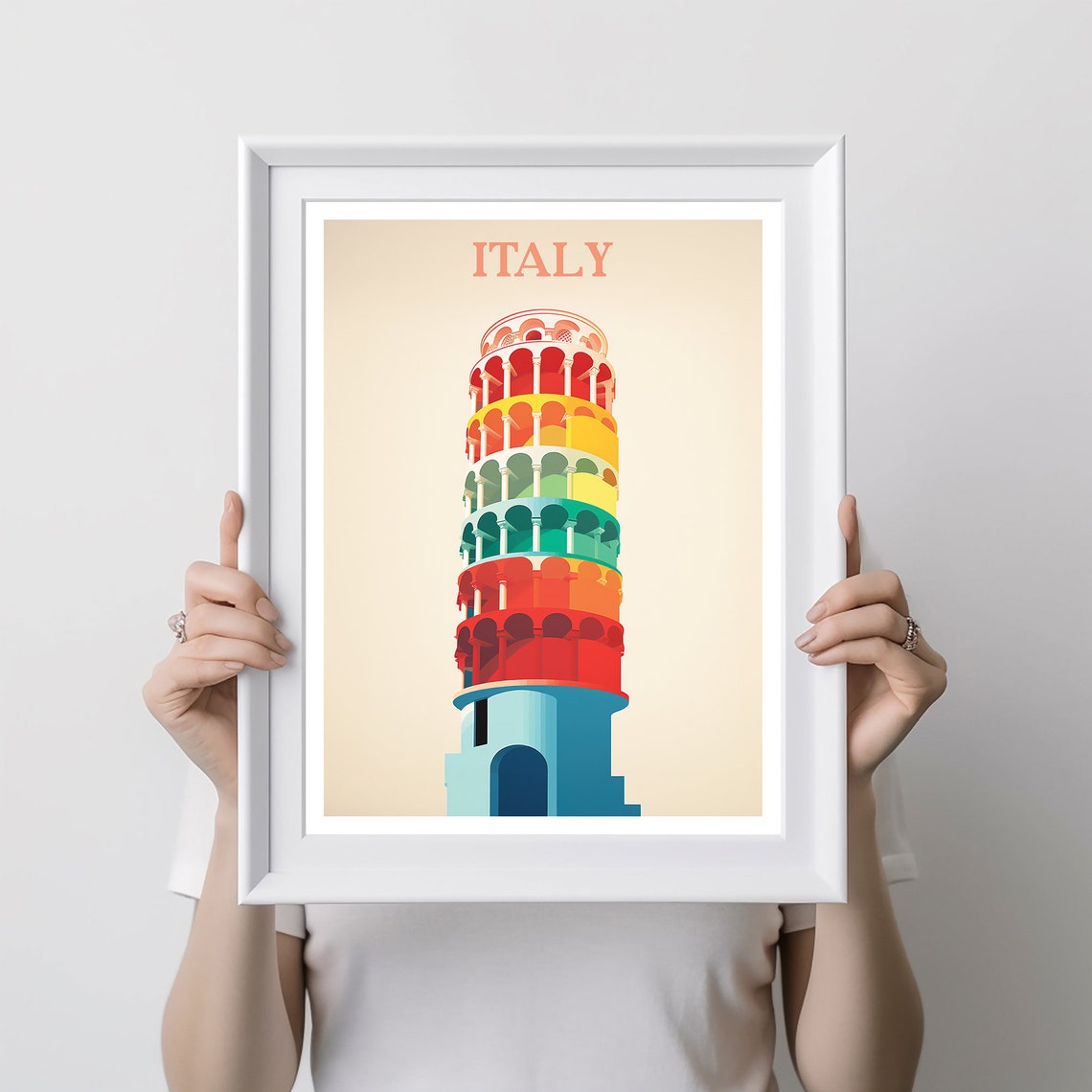 Italy Leaning Tower of Pisa Rainbow Gradient Travel Art Poster