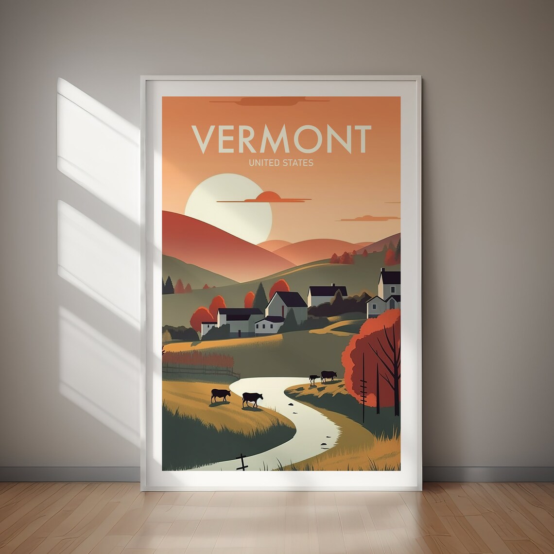 Vermont Travel Poster, Holiday Home Decor Art