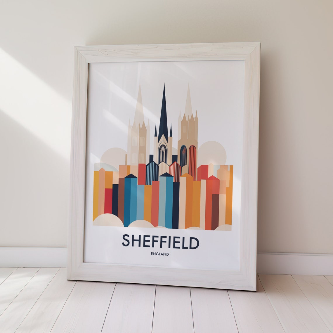 Sheffield England White Minimal Retro Spires Skyline Travel Poster - Image 2