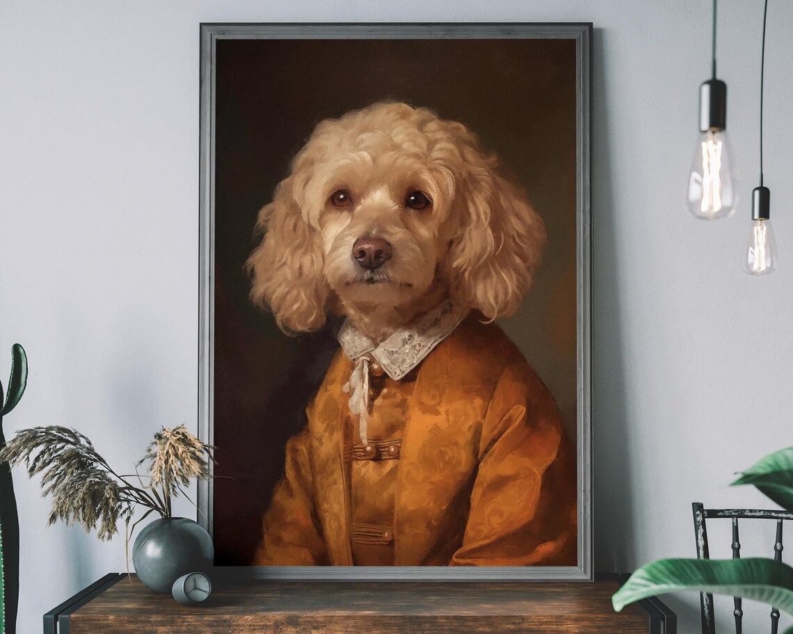 Cockapoo Portrait Dog In Human Clothes Art Print