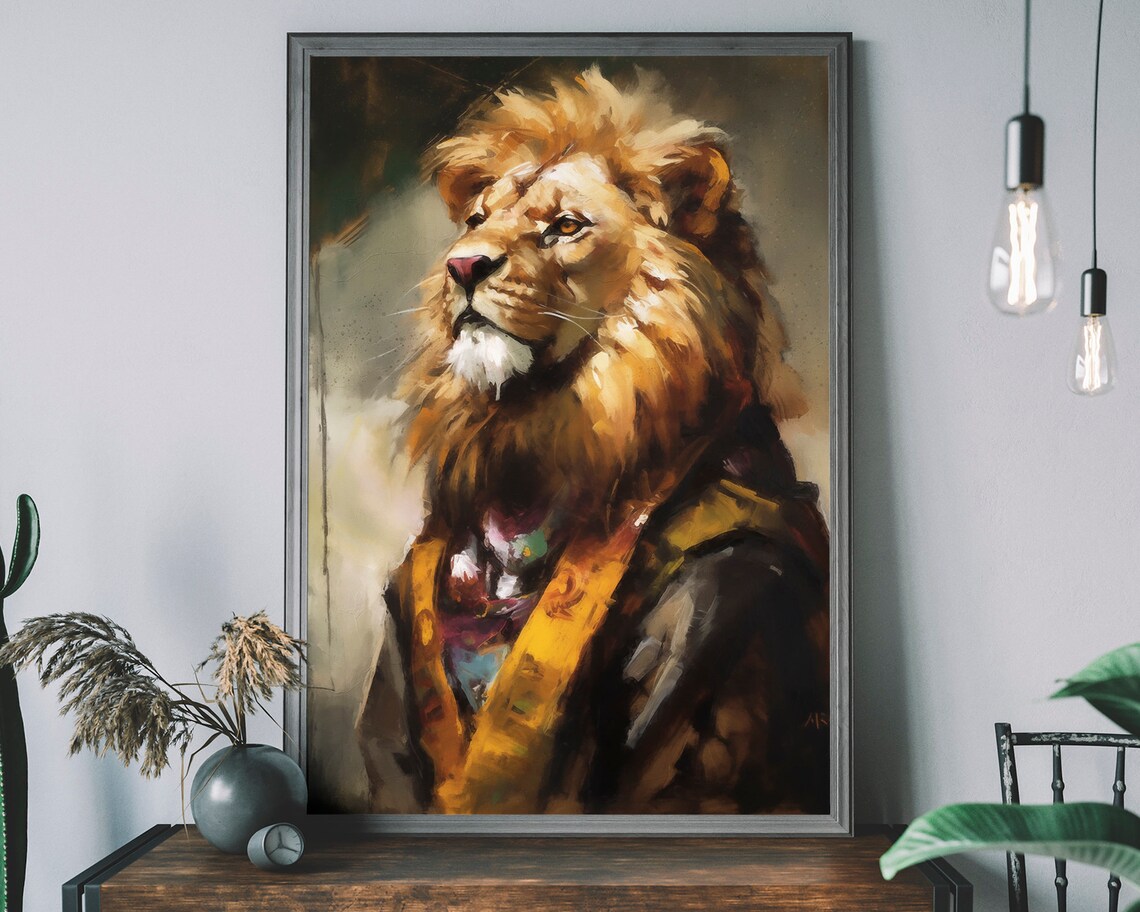 Lion Portrait Art Print, Renaissance Animal Painting