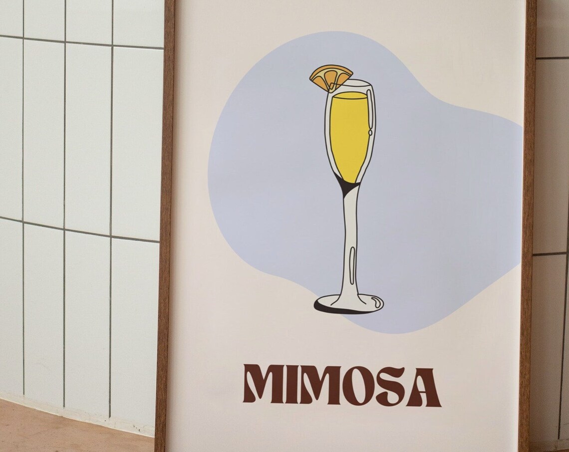 Mimosa Cocktail Retro Art Print, Bar Cart Decor