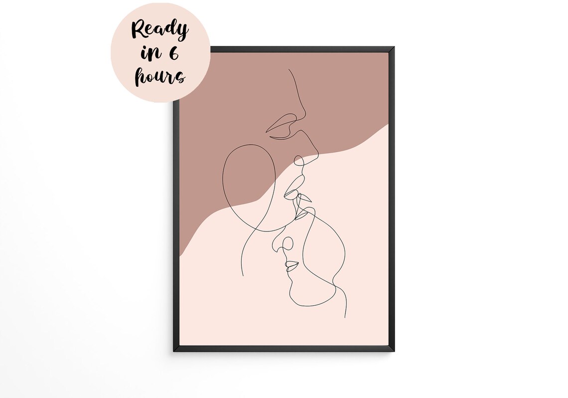 Personalized Couple One Line Art Kiss Blush Geometric Modern Wedding Poster