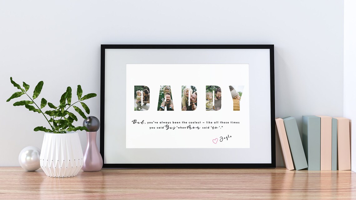 Personalized Daddy Photo Collage Letter Sign Custom Fathers Day Gift Poster