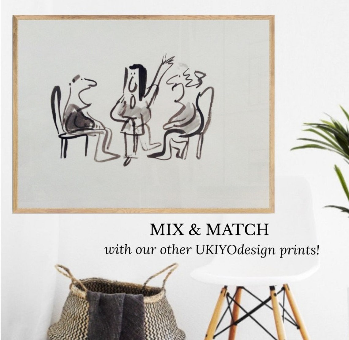 Minimalist Black And White Ink Sketch Three Figures Chat Poster - Image 3
