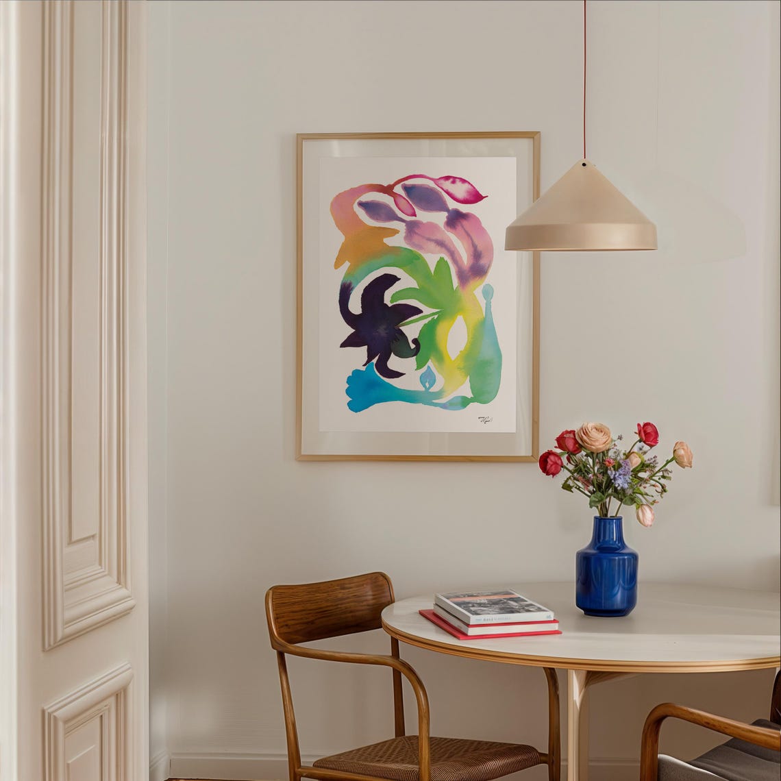 Vibrant Rainbow Botanical Watercolor Floral Abstract Art Poster - Image 2