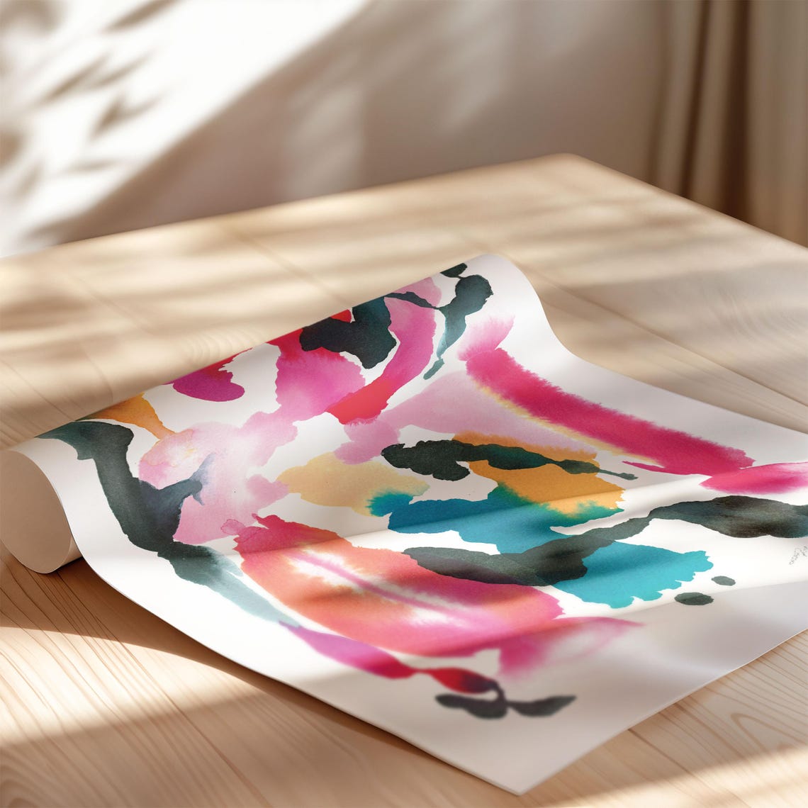 Bold Multicolor Organic Watercolor Abstract Floral Art Poster - Image 3