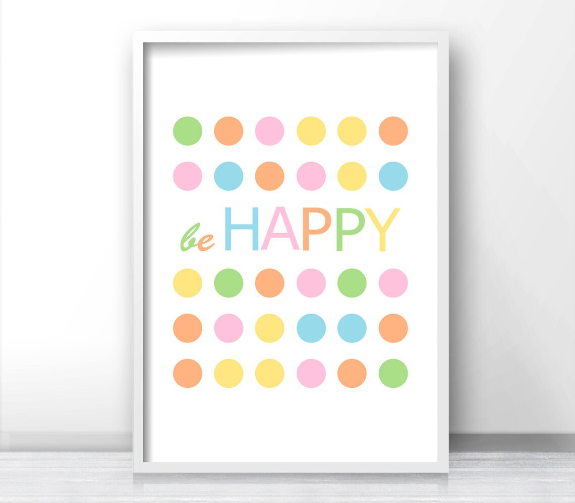 Be Happy Kids Wall Art Print, Nursery Playroom Quote - Image 4