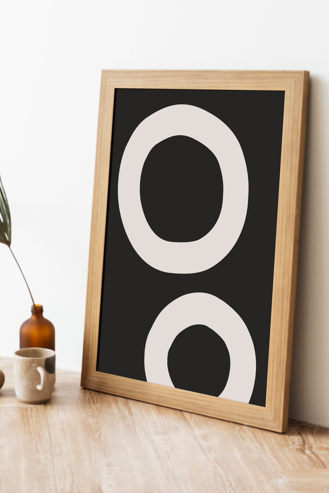 Bold Black And Beige Organic Circle Shapes Modern Abstract Art Poster - Image 3