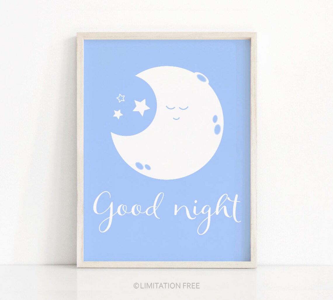 Moon and Stars Nursery Art Print, Baby Wall Decor