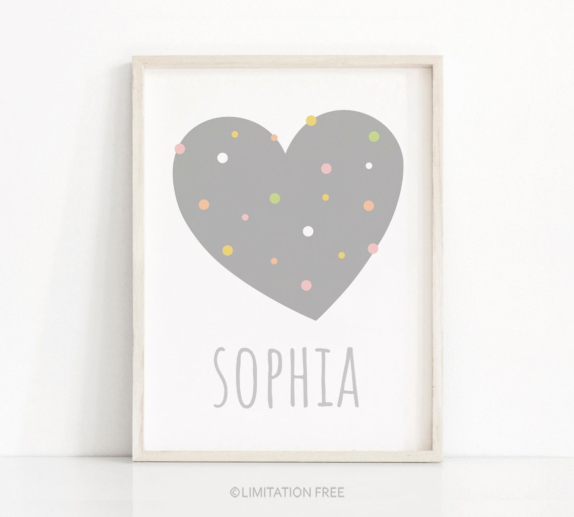 Nursery Print Girl Nursery Monogram Print Heart Wall Art Nursery Art Kids Wall Art Girl Room Decor Baby Shower Name Print