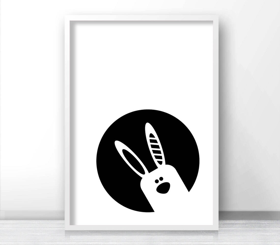 Bunny Nursery Art Print, Black White Nursery Decor - Image 2
