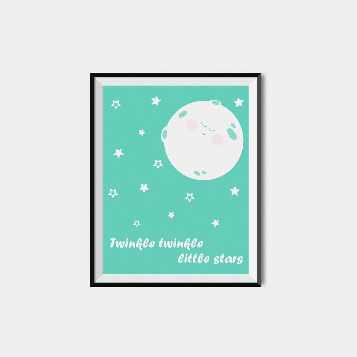 Twinkle Twinkle Little Stars Moon Mint Nursery Wall Poster Baby Decor - Image 2