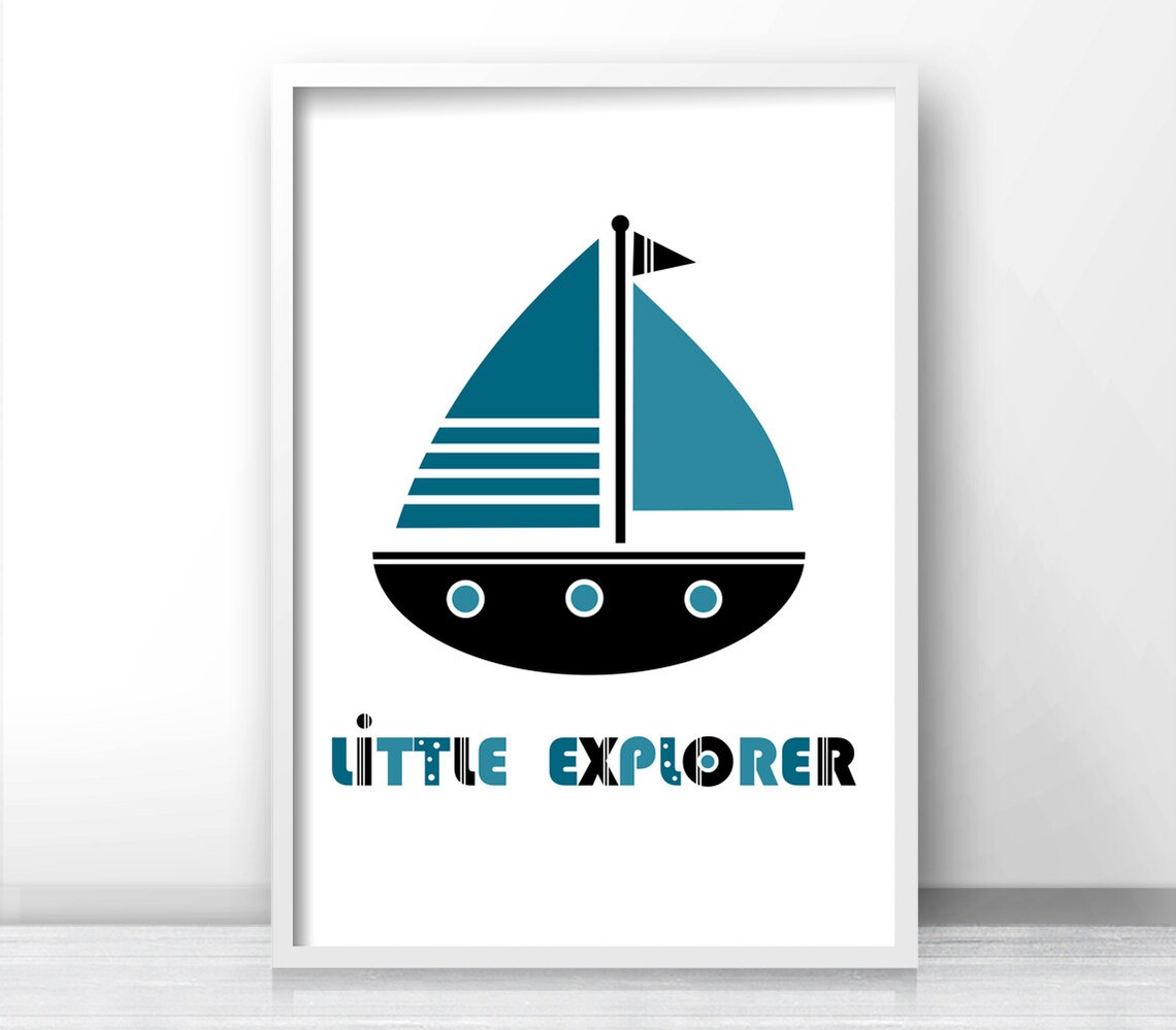 Little Explorer Sailboat Nautical Baby Nursery Wall Poster Boys Room Decor - Image 3