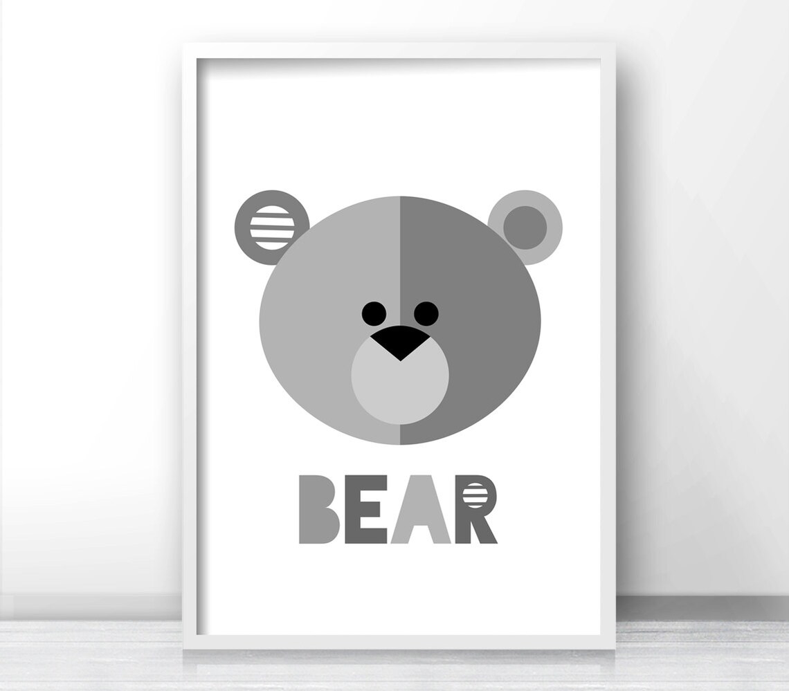 Bear Nursery Wall Art Print, Gray Nursery Decor - Image 3