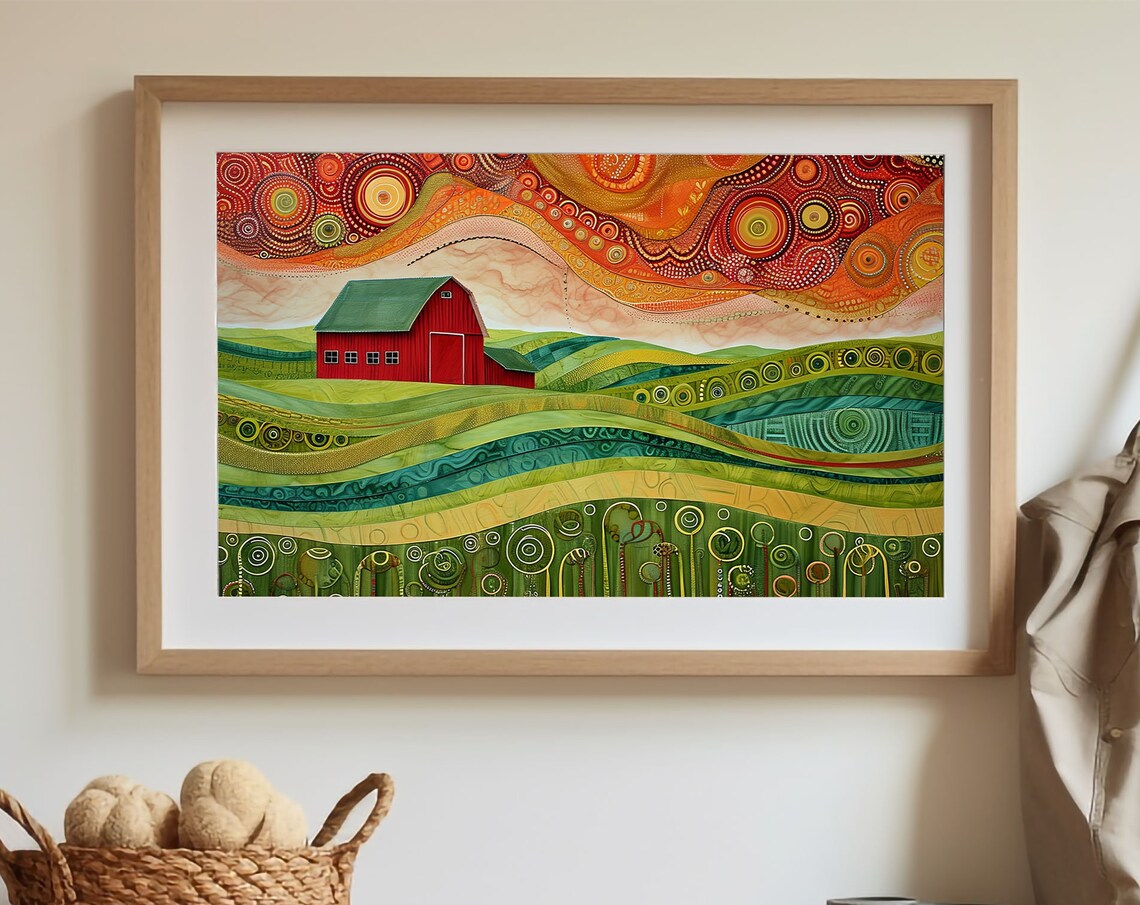 Red Barn Country Landscape Art Print