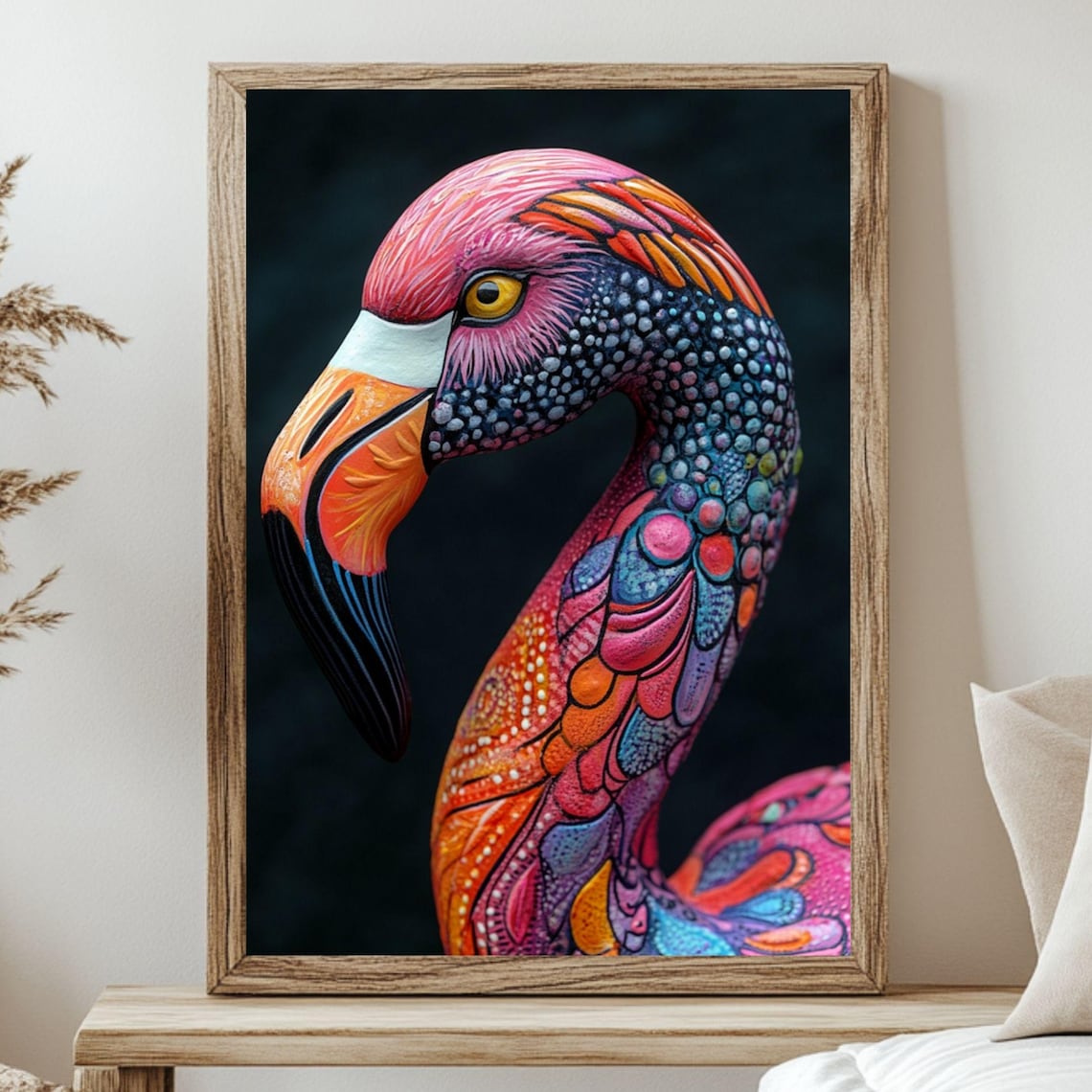 Whimsical Flamingo, Maximalist Tropical Animal Art Print