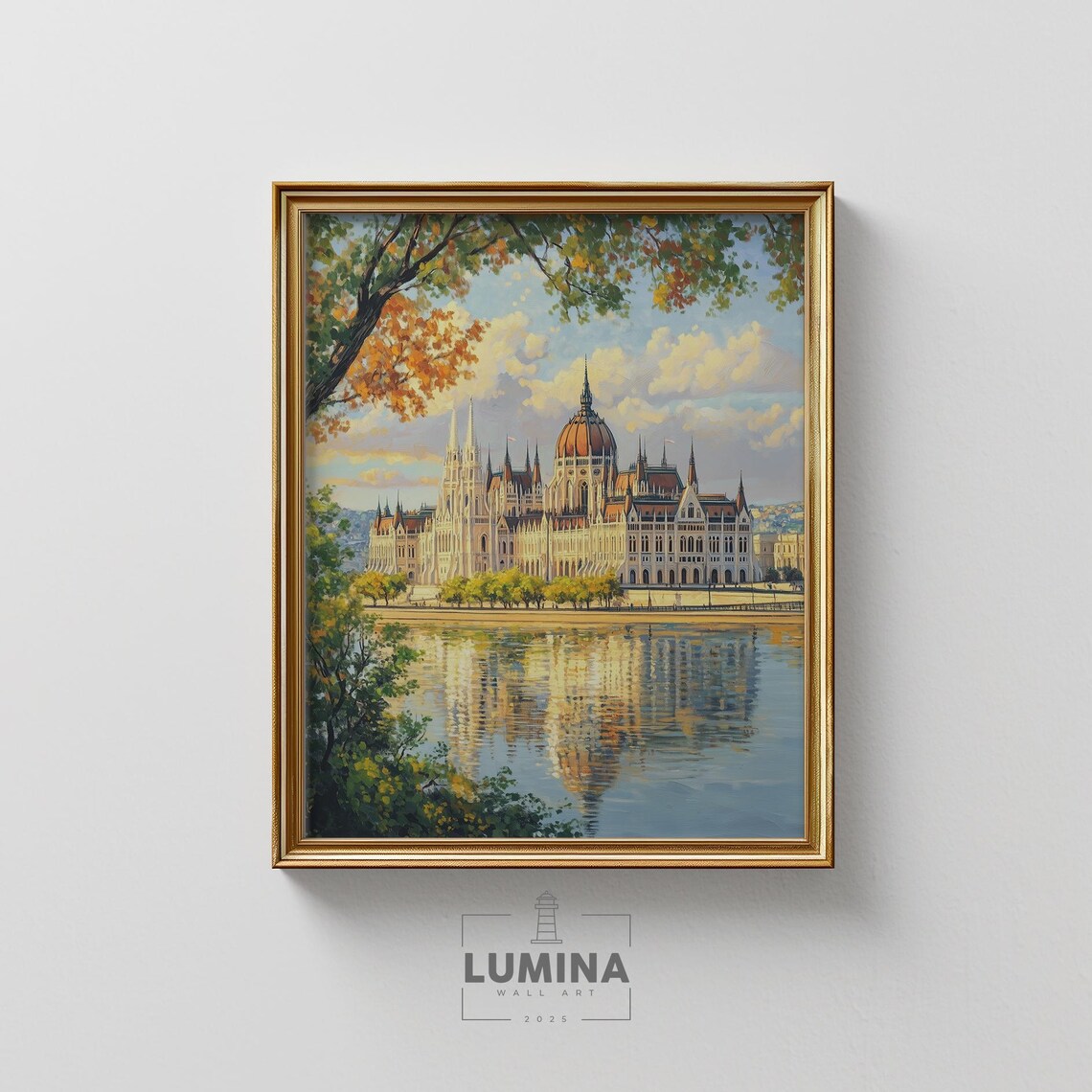 Budapest Hungary Parliament Autumn River View Vintage Poster