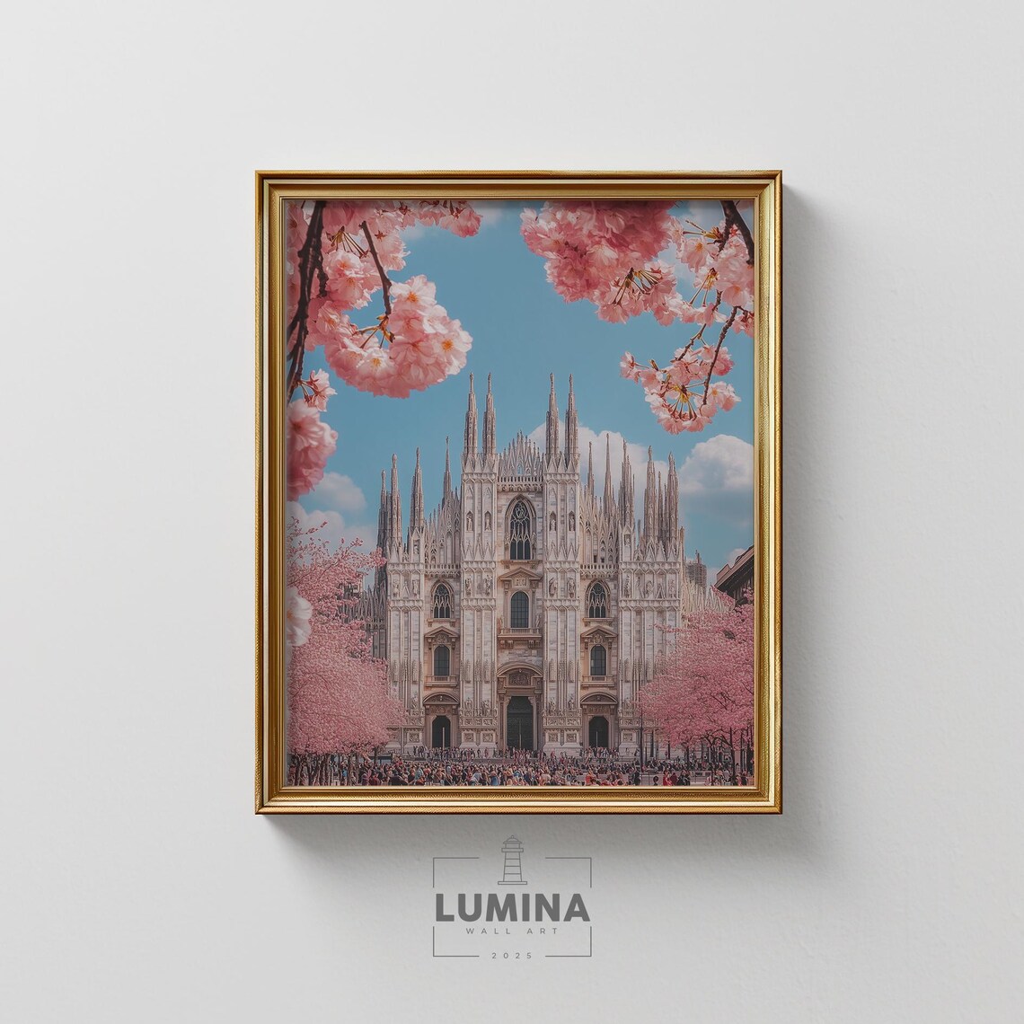 Milan Cathedral Duomo Spring Cherry Blossoms Italy Travel Poster