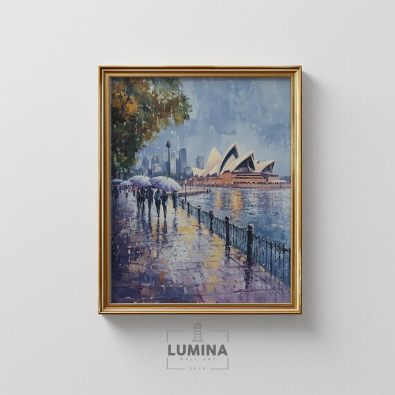 Rainy Spring Walk In Sydney Opera House Reflections Moody Coastal Cityscape Urban Travel Art Wall Decor 270